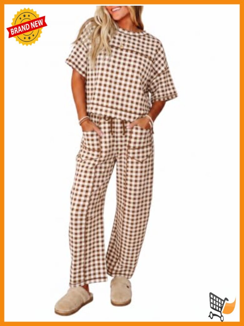Gingham Lounge Set Cropped Tee Barrel Pants